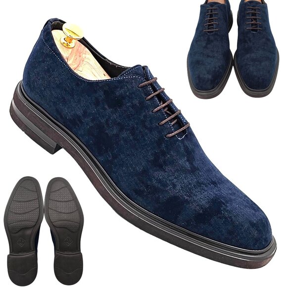 Donald J. Pliner Other - NEW Donald Pliner Distressed Navy Blue Velvet Dress Shoes Men 10 Wholecut Oxford